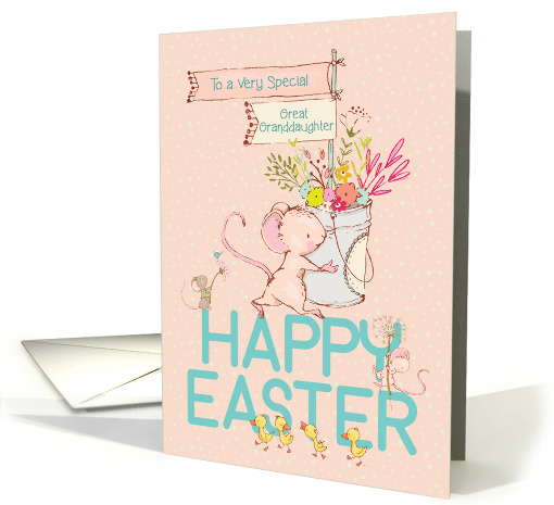 Great Granddaughter Happy Easter Mice and Flowers card (1667300)