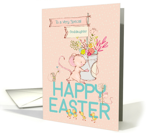Goddaughter Happy Easter Mice and Flowers card (1668596)