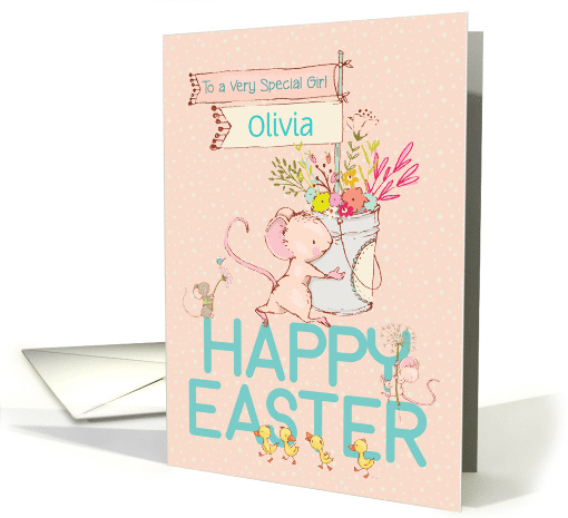 Custom Name Happy Easter Mice and Flowers card (1668614)