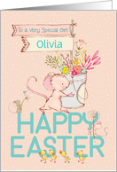 Custom Name Happy Easter Mice and Flowers card