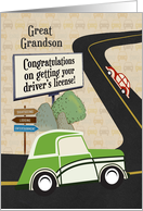 Great Grandson Congratulations on Getting Driver’s License Road Scene card