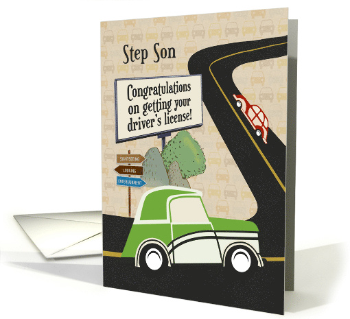 Step Son Congratulations on Getting Driver's License Road Scene card