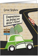 Great Nephew Congratulations on Getting Driver’s License Road Scene card