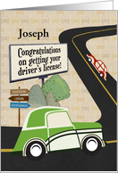 Custom Name Congratulations on Getting Driver’s License Road Scene card