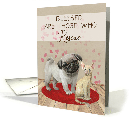 New Pet Congratulations for Animal Rescue Pug Dog Devon Rex Cat card