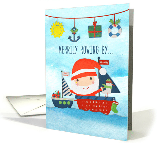 Christmas in July Santa on Boat in the Ocean with Presents card