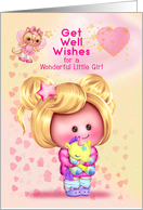 Little Girl Get Well Soon with Cat Fairy and Pet Unicorn card