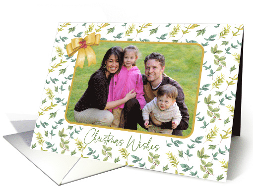 Christmas Wishes Custom Photo with Leaves and Bow card (1691192)