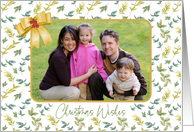 Christmas Wishes Custom Photo with Leaves and Bow card
