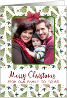 Merry Christmas Custom Photo From Our Family to Yours Christmas Trees card
