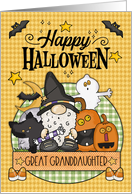 Great Granddaughter Happy Halloween Gnome and Friends card