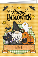 Niece Happy Halloween Gnome and Friends card