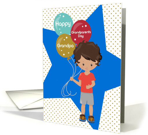 Grandpa Happy Grandparents Day Young Boy with Balloons and Stars card