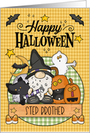 Step Brother Happy Halloween Gnome and Friends card