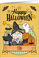 Son Happy Halloween Gnome and Friends card