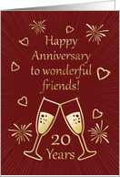 20th Anniversary for Friends with Toasting Glasses and Hearts card