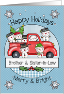 Brother and Sister in Law Happy Holidays Snowmen and Red Truck card