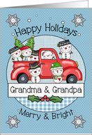 Grandma and Grandpa Happy Holidays Snowmen and Red Truck card