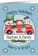 Nephew and Family Happy Holidays Snowmen and Red Truck card