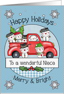 Niece Happy Holidays Snowmen and Red Truck card