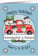 Granddaughter and Husband Happy Holidays Snowmen and Red Truck card