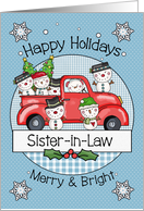 Sister in Law Happy Holidays Merry Christmas Snowmen and Red Truck card