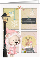 Great Granddaughter Christmas Scene with Girl Bear Looking in Window card