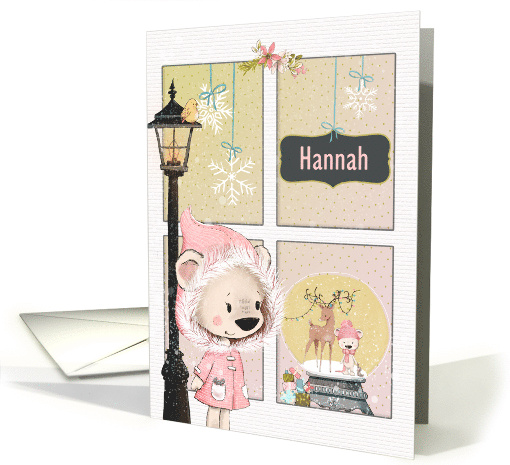 Custom Name Christmas Scene with Little Girl Bear Looking... (1708430)