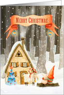 Merry Christmas Gnome in the Woods Nature Scene card