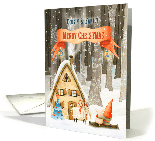 Cousin and Family Christmas Gnome in the Woods Nature Scene card