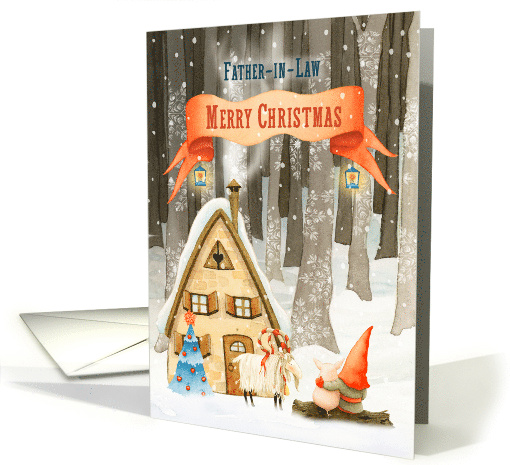 Father in Law Merry Christmas Gnome in the Woods Nature Scene card