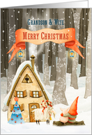 Grandson and Wife Merry Christmas Gnome in the Woods Nature Scene card