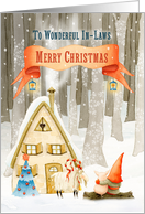 In Laws Merry Christmas Gnome in the Woods Nature Scene card