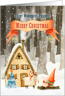 Parents Merry Christmas Gnome in the Woods Nature Scene card