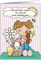 Great Granddaughter Easter Greetings Cute Girl with Bunnies and Chick card