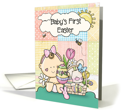 First Easter for Little Baby Girl with Bunnies and Flowers card