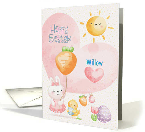 Custom Name Happy Easter Adorable Bunny and Chick card (1729224)