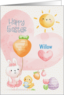 Custom Name Happy Easter Adorable Bunny and Chick card