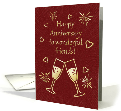 Wedding Anniversary for Friends with Toasting Glasses and Hearts card