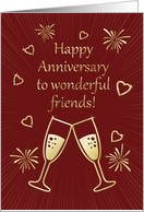 Wedding Anniversary for Friends with Toasting Glasses and Hearts card