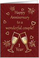 1st Wedding Anniversary to Wonderful Couple with Toasting Glasses card