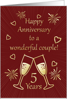 5th Wedding Anniversary to Wonderful Couple with Toasting Glasses card