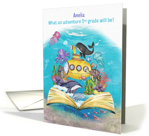 2nd Grade Custom Name Back to School Whimsical Ocean Scene card