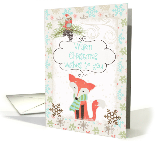 Warm Christmas Wishes Bundled Up Fox and Owl card (1741862)