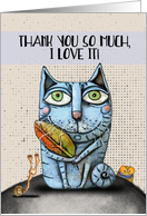 Thank You for the Gift Funny Cat with a Fish and Snail card