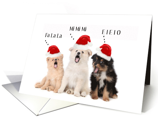 Merry Christmas Cute Dogs in Santa Hats Singing card (1748554)