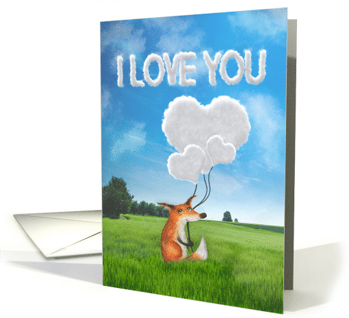 Valentine's Day I Love You Cute Fox with Cloud Heart Balloons card