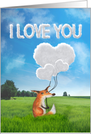 Valentine’s Day I Love You Cute Fox with Cloud Heart Balloons card