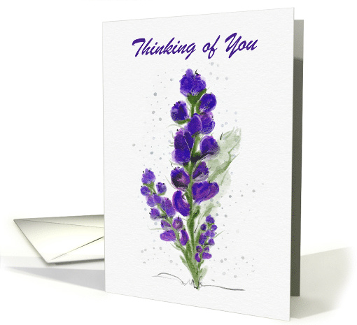 Thinking of You Beautiful Purple Flowers Digital Watercolor card