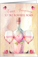 Wedding Anniversary to Lesbian Couple Two Women Pretty Wine Theme card